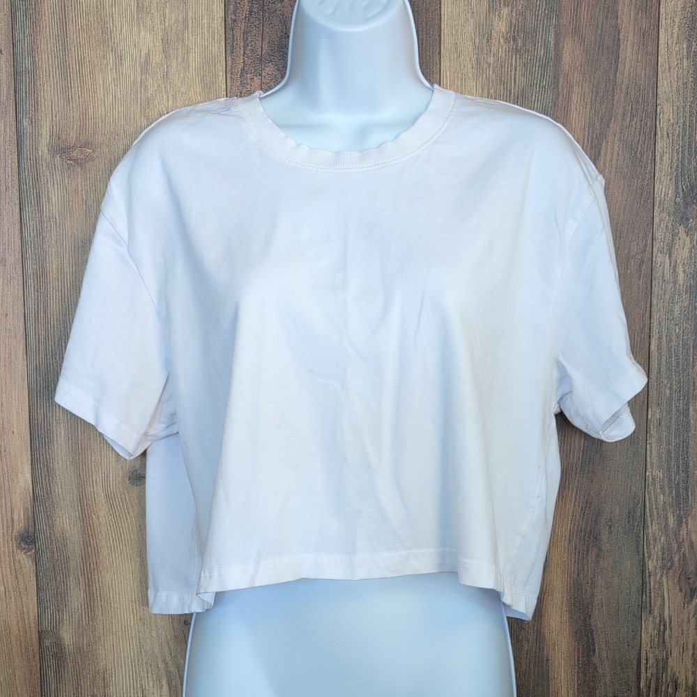 Uptown Lemon White Crop Top Tee XL T148